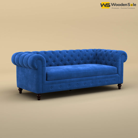 Maharaja Fabric 3 Seater Sofa (Velvet, Royal Blue)