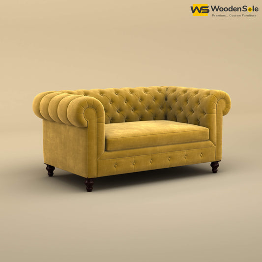 Maharaja Fabric 2 Seater Sofa (Velvet, Mustard Yellow)