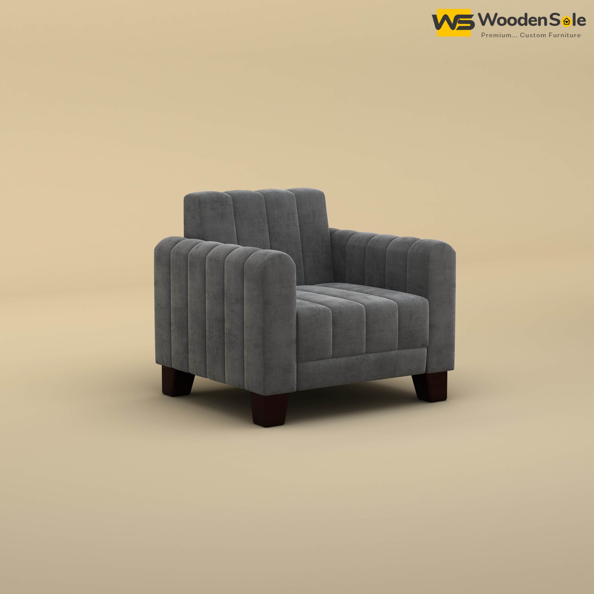 Furo 1 Seater Fabric Sofa (Velvet, Charcoal Gray)