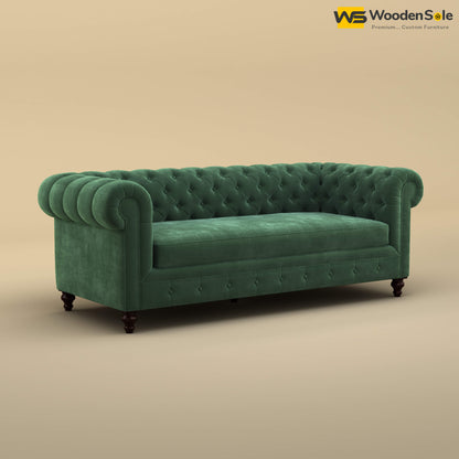 Maharaja Fabric 3 Seater Sofa (Velvet, Forest Green)