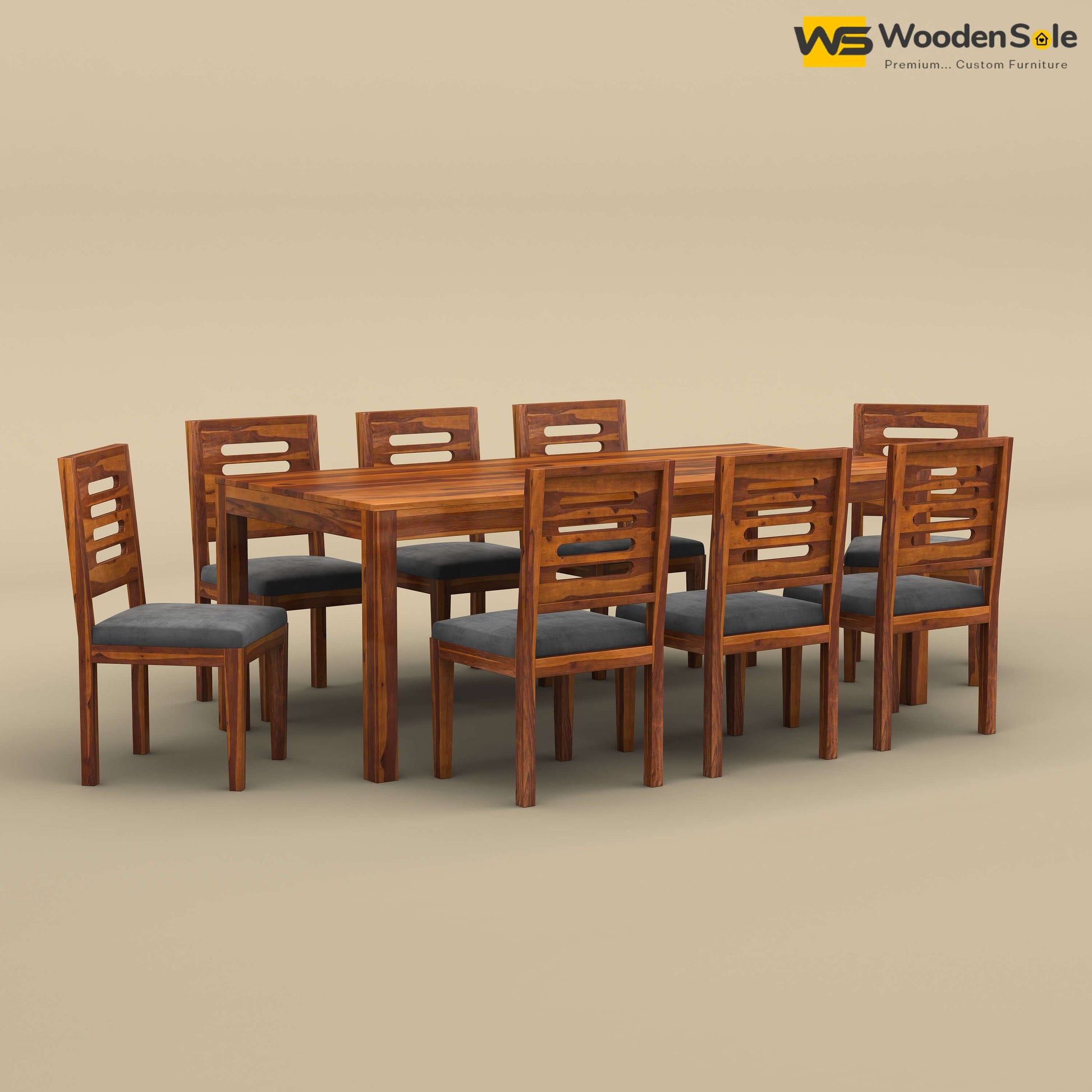 Sheesham Wood 8 Seater Dining Set with Upholstery Chair (Honey Finish)