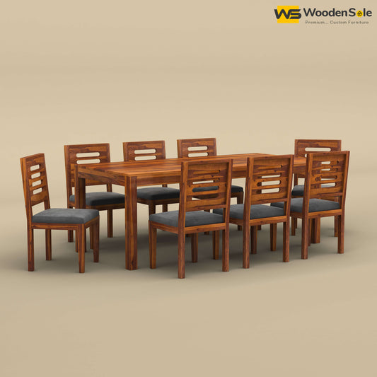 Sheesham Wood 8 Seater Dining Set with Upholstery Chair (Honey Finish)