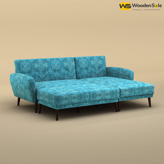 Daisy L Shape Sofa Cum Bed (Cotton, Teal Blue)