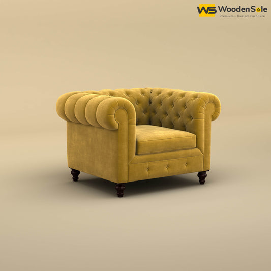 Maharaja Fabric 1 Seater Sofa (Velvet, Mustard Yellow)