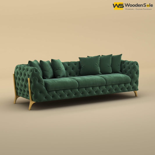 Adhira 3 Seater Premium Sofa (Velvet, Forest Green)