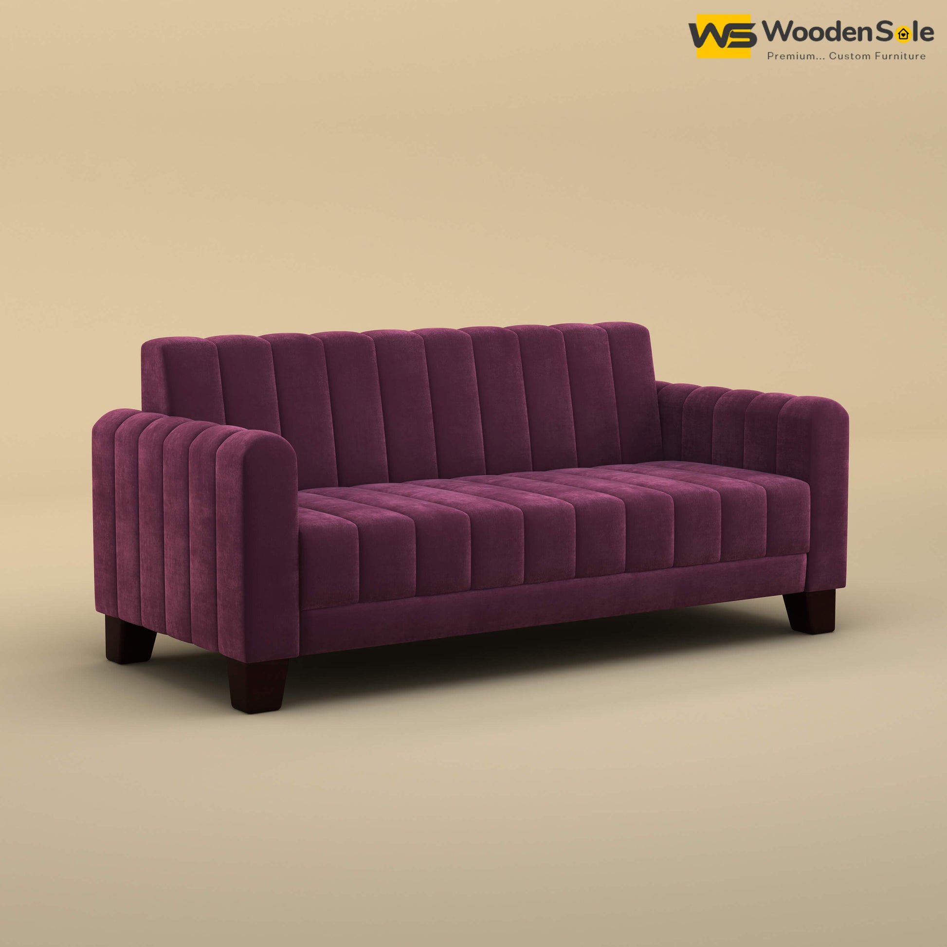 Furo 3 Seater Fabric Sofa (Velvet, Dark Purple)