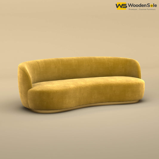Rene Curved Modern 3-Seater Sofa (Velvet, Mustard Yellow)
