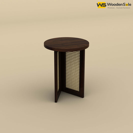 Mid-Century Cane Side Table (Walnut Finish)