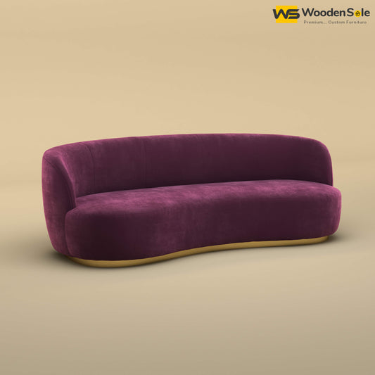 Rene Curved Modern 3-Seater Sofa (Velvet, Dark Purple)