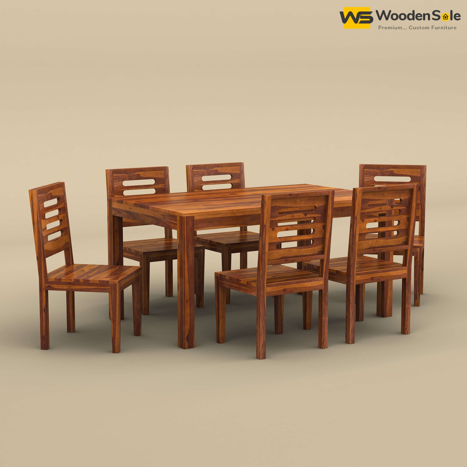 Sheesham Wood 6 Seater Dining Table Set (Honey Finish)