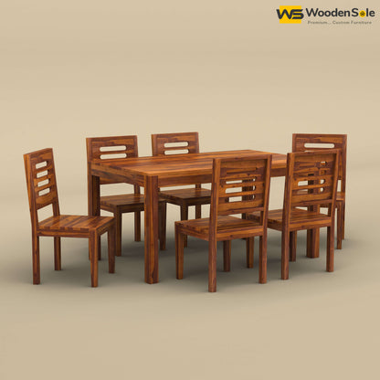 Sheesham Wood 6 Seater Dining Table Set (Honey Finish)