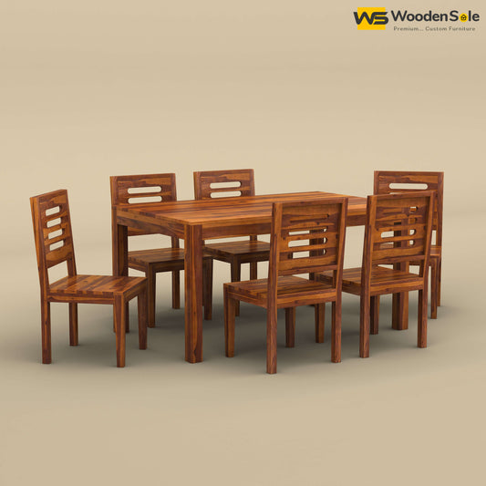 Sheesham Wood 6 Seater Dining Table Set (Honey Finish)