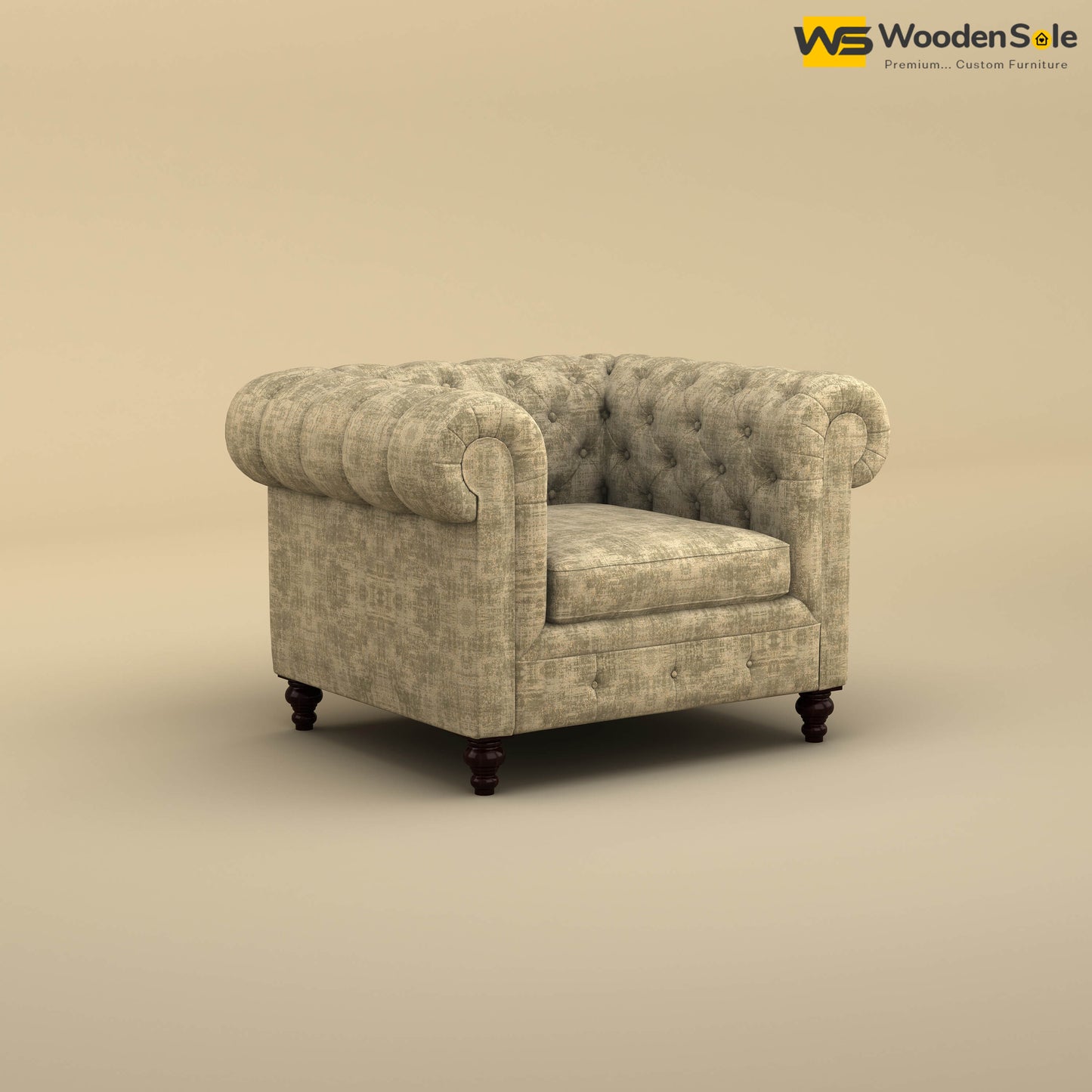 Maharaja Fabric 1 Seater Sofa (Cotton, Patchy Cream)