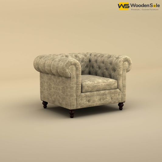 Maharaja Fabric 1 Seater Sofa (Cotton, Patchy Cream)