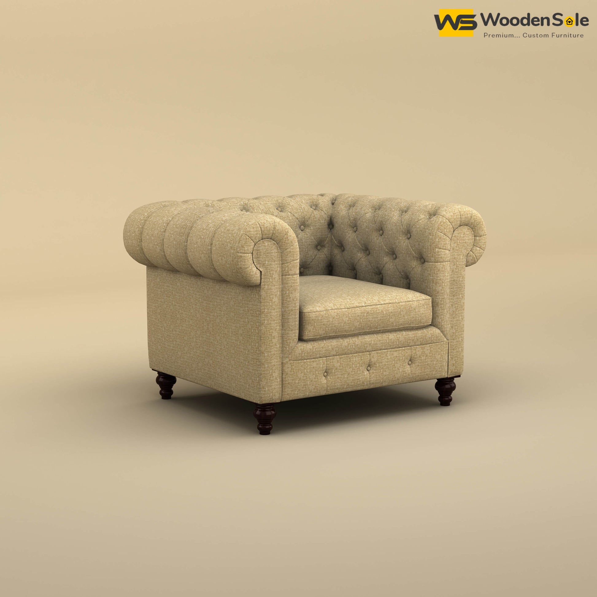 Maharaja Fabric 1 Seater Sofa (Cotton, Faux Cream)