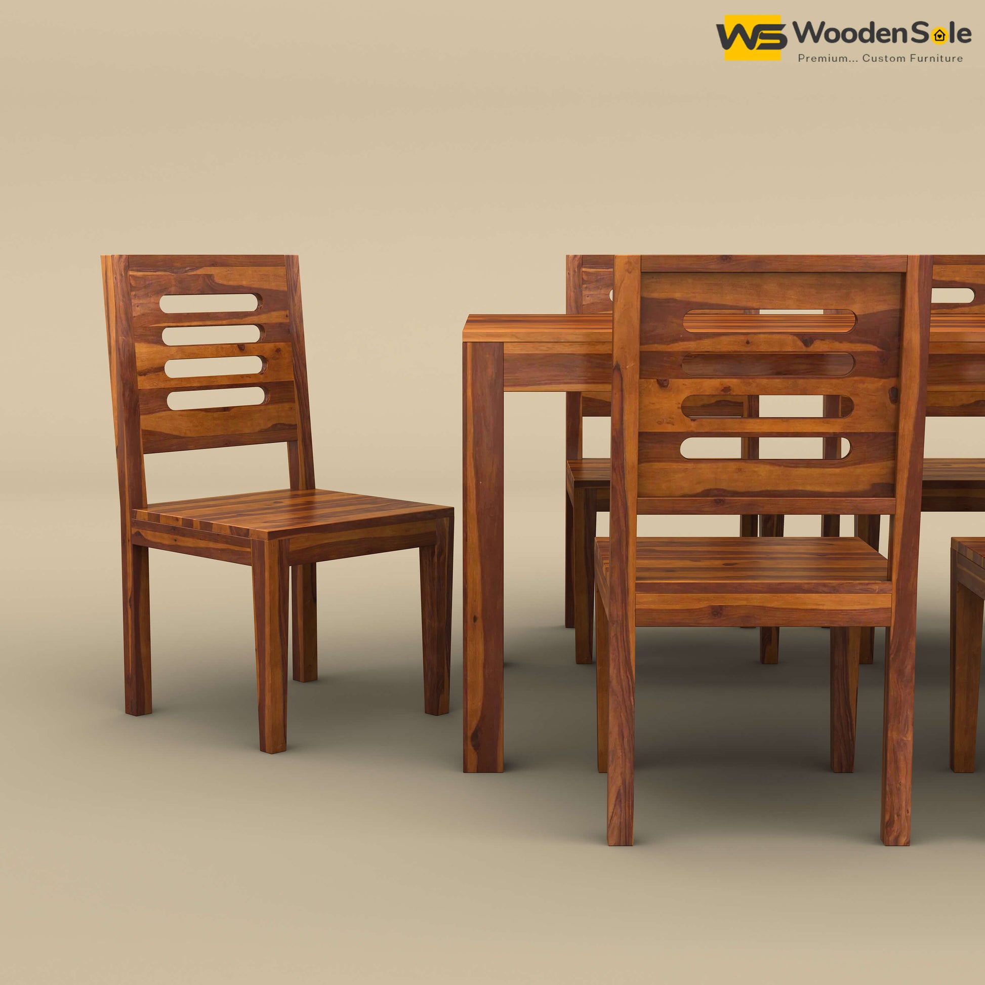 Sheesham Wood 6 Seater Dining Table Set (Honey Finish)
