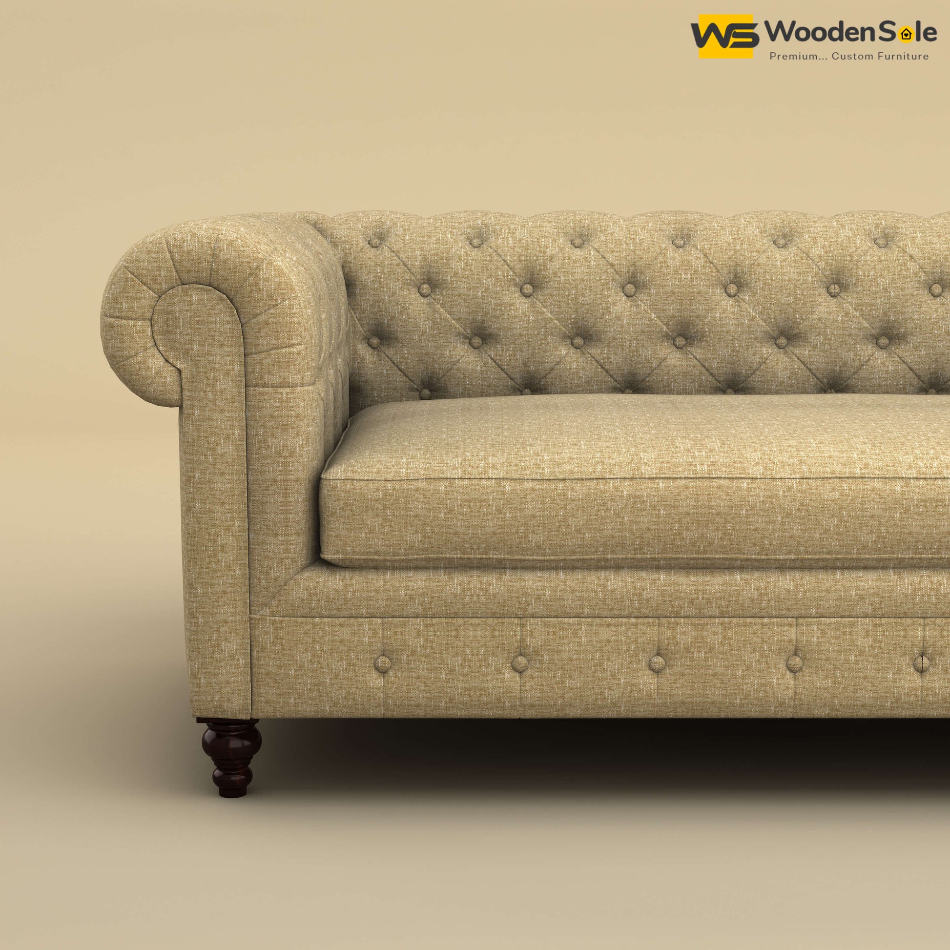 Maharaja Fabric 3 Seater Sofa (Cotton, Faux Cream)