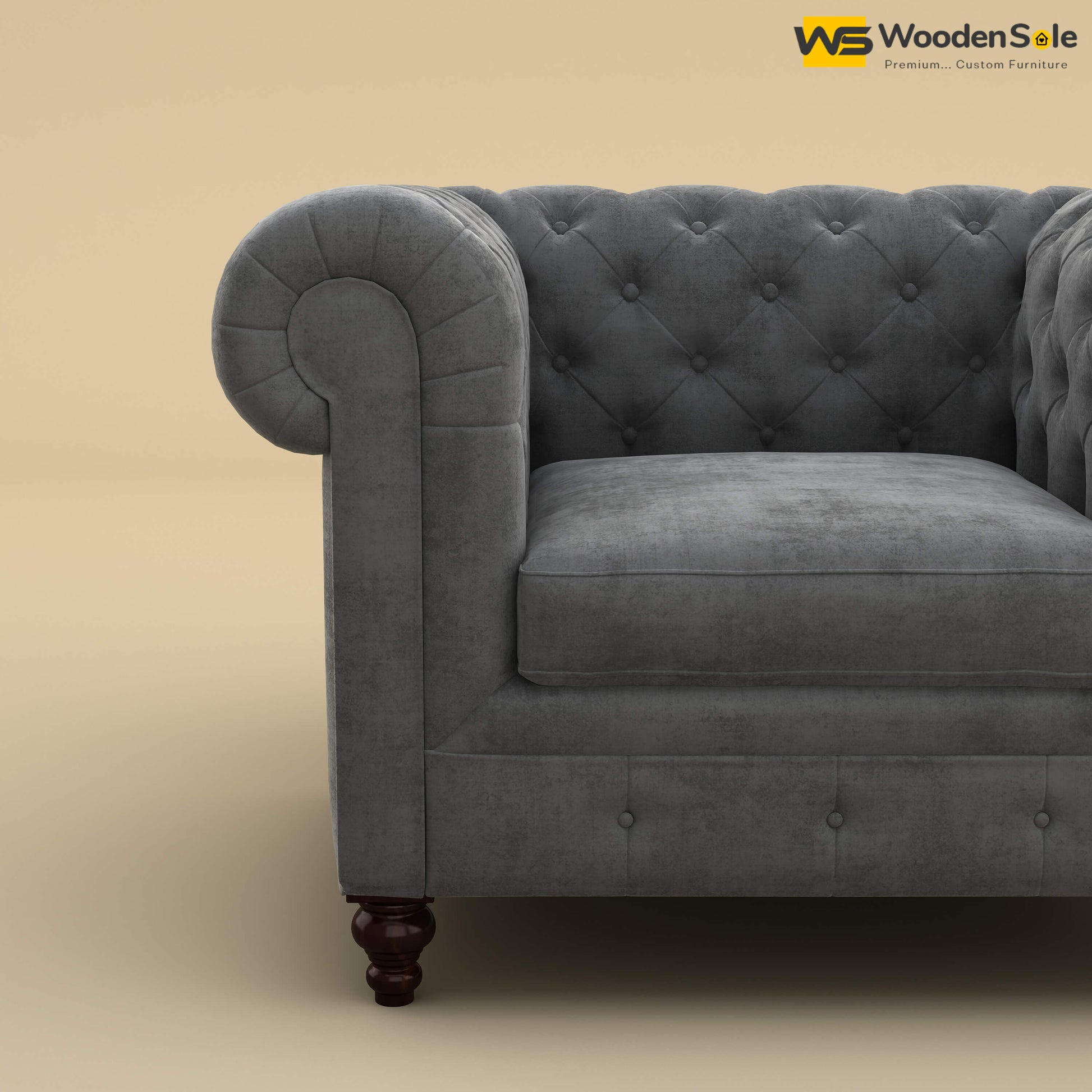 Maharaja Fabric 1 Seater Sofa (Velvet, Charcoal Gray)