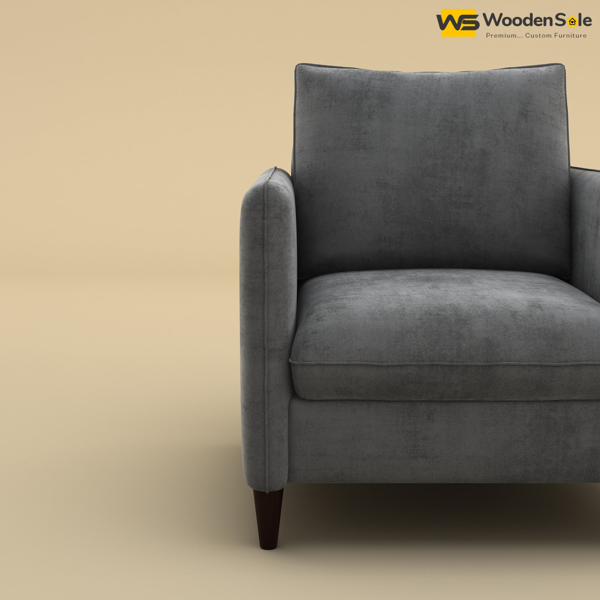 Citron 1 Seater Fabric Sofa (Velvet, Charcoal Gray)