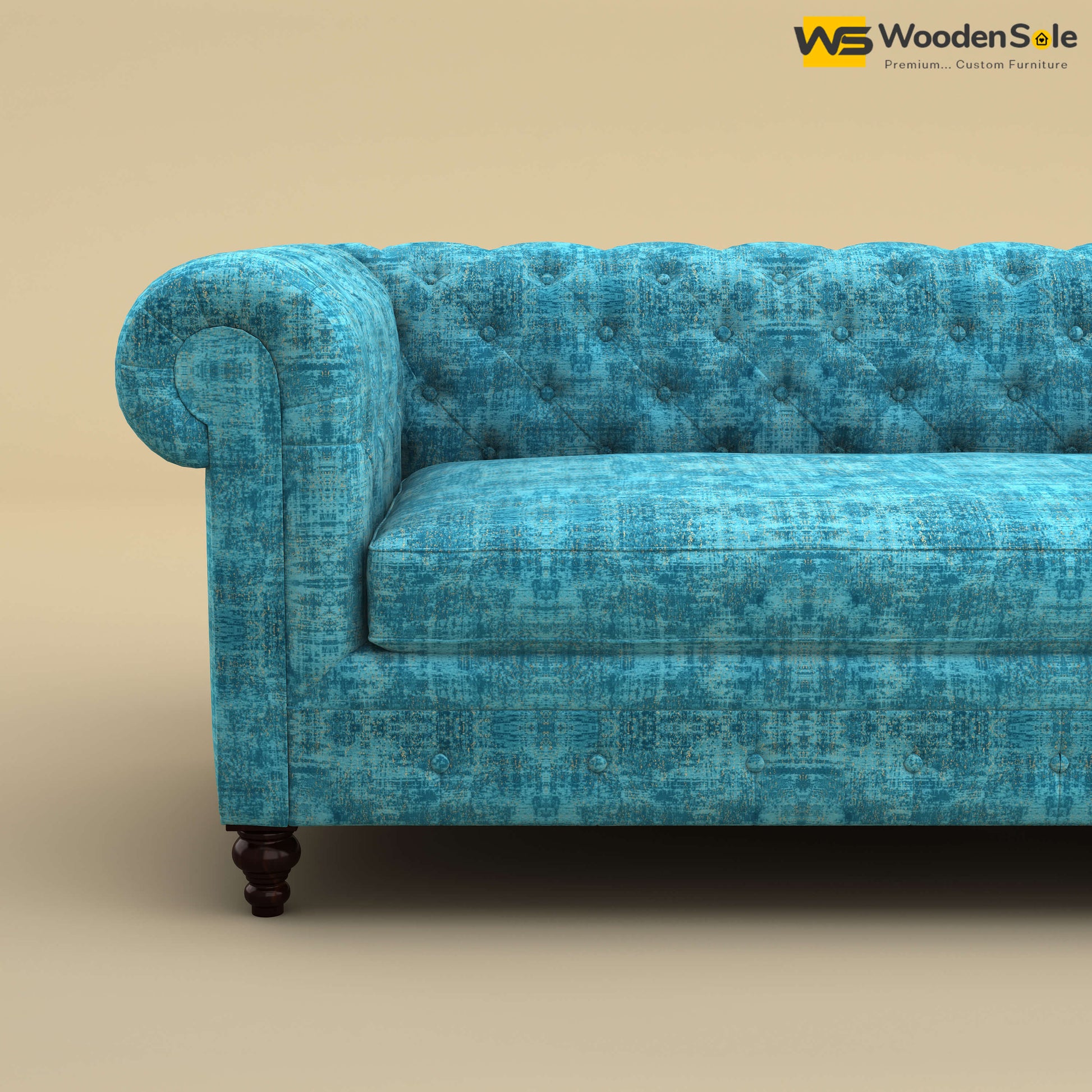 Maharaja Fabric 3 Seater Sofa (Cotton, Teal Blue)