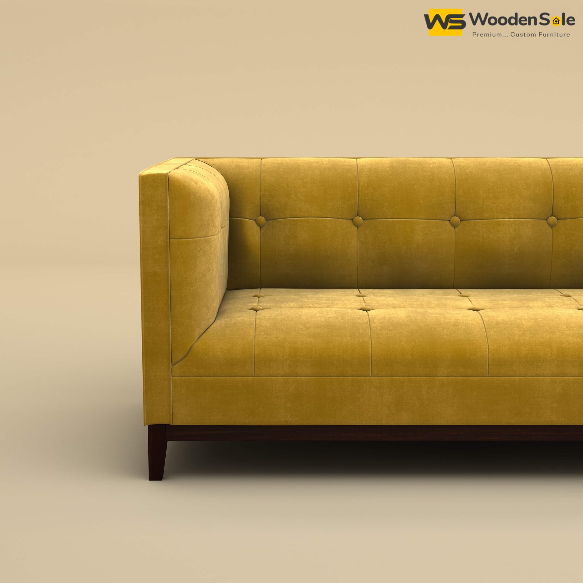 Loren Two Seater Fabric Sofa (Velvet, Mustard Yellow)