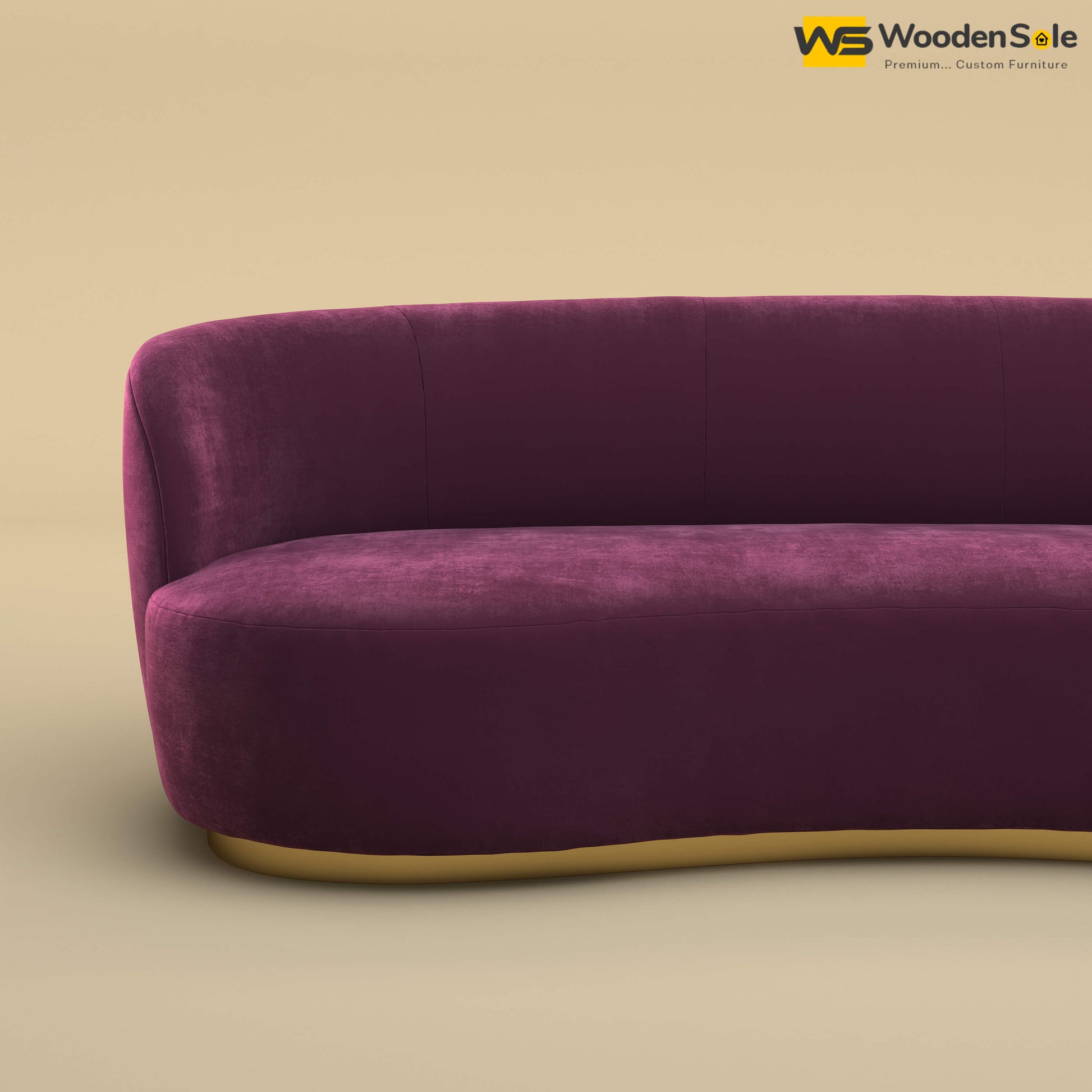 Rene Curved Modern 3-Seater Sofa (Velvet, Dark Purple)