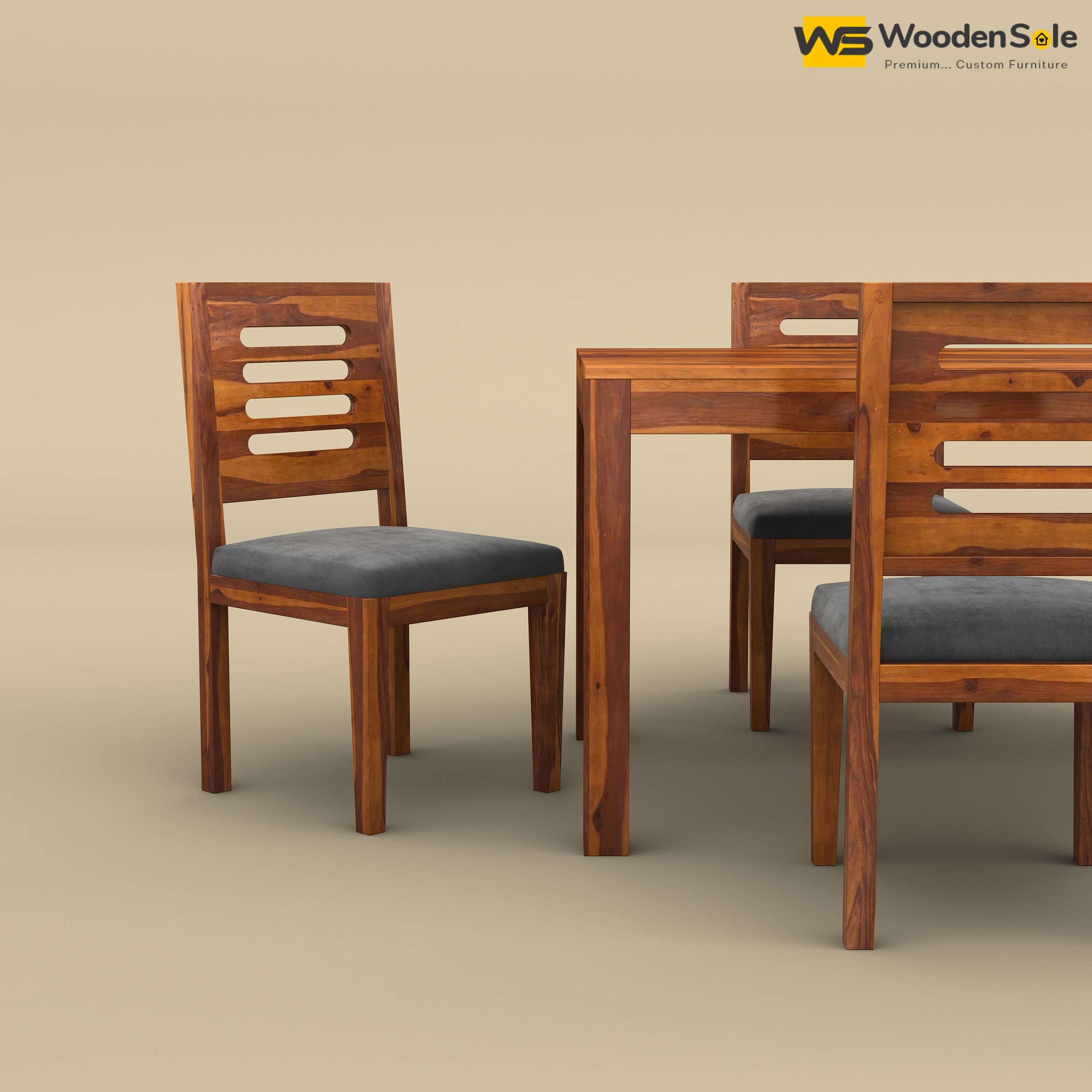 Sheesham Wood 4 Seater Dining Set with Upholstery Chair (Honey Finish)