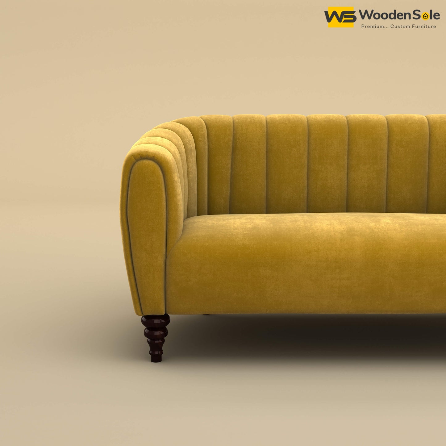 Amaya Two Seater Fabric Sofa (Velvet, Mustard Yellow)