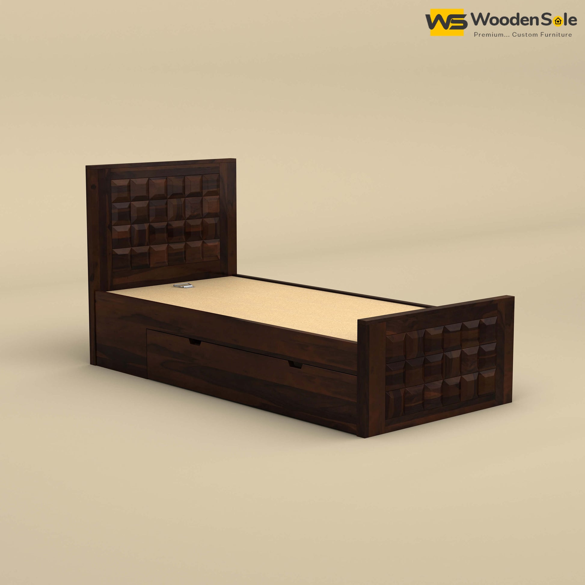 Diamond Drawer Storage Bed (Single, Walnut Finish)
