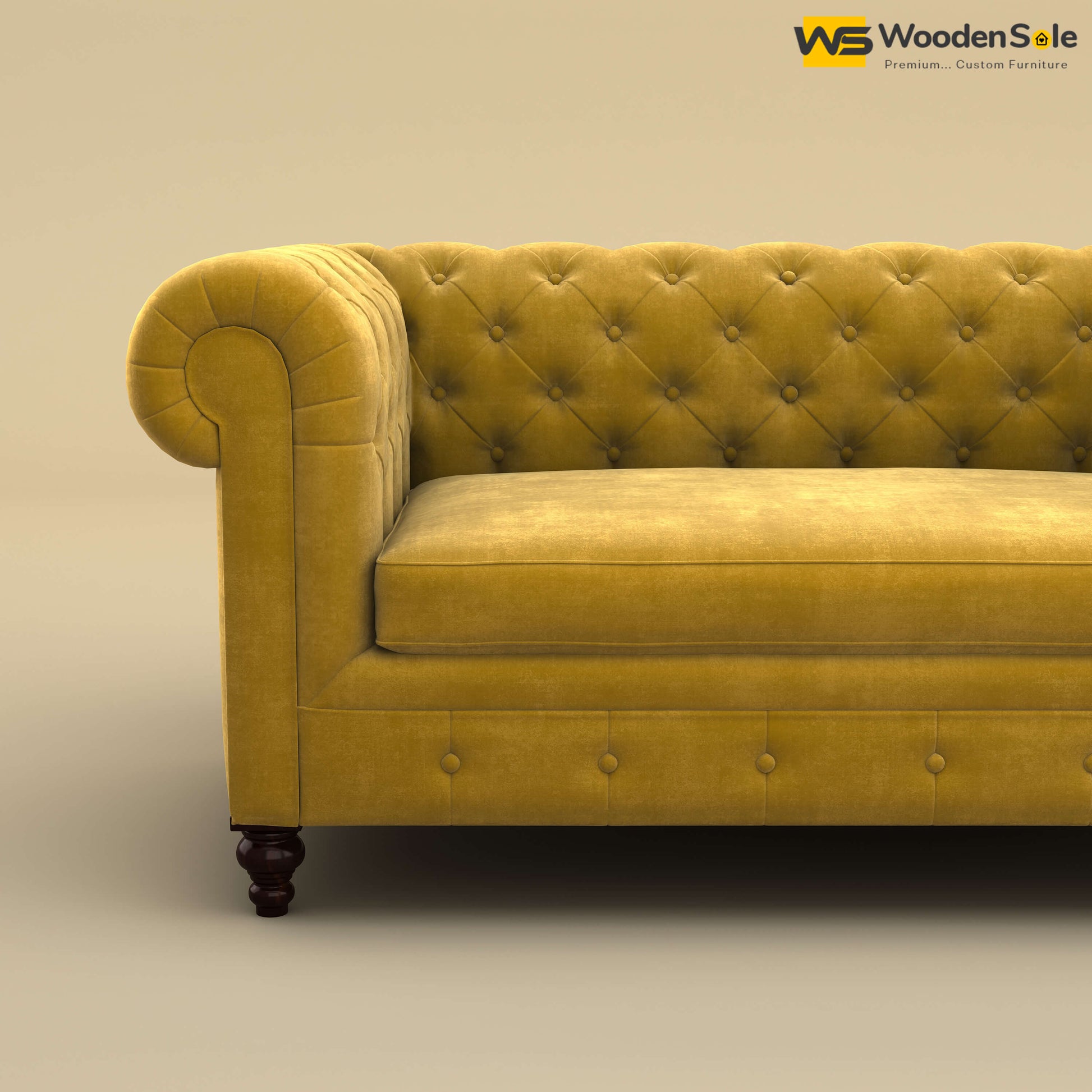Maharaja Fabric 2 Seater Sofa (Velvet, Mustard Yellow)