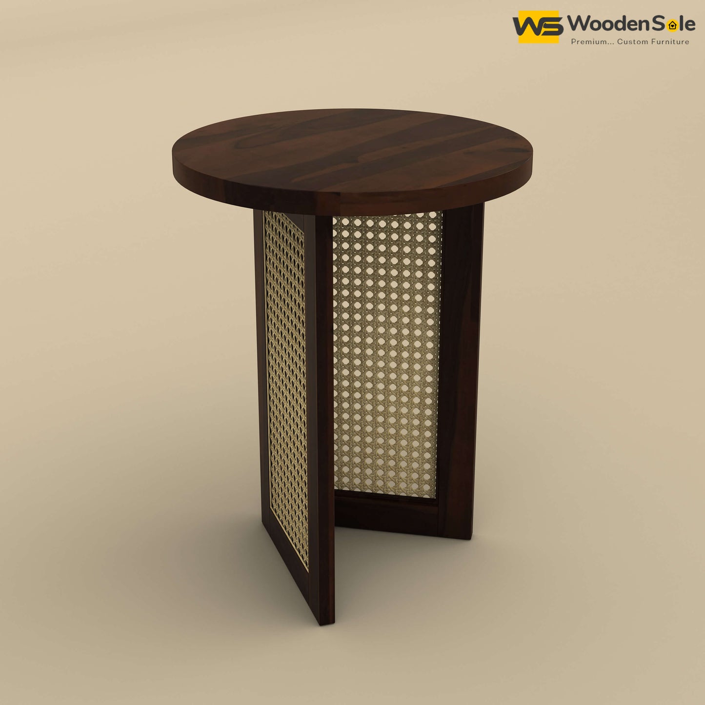 Mid-Century Cane Side Table (Walnut Finish)