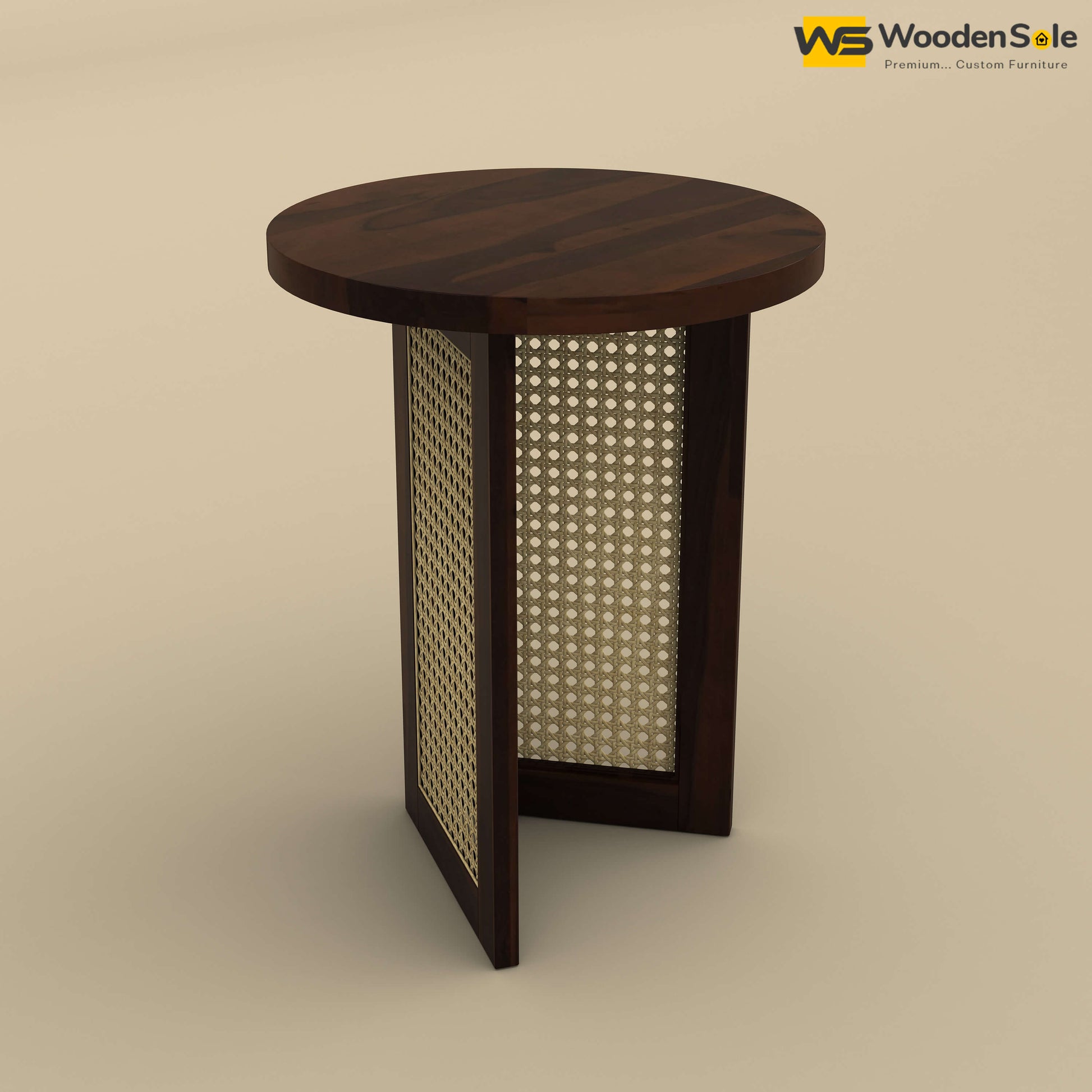 Mid-Century Cane Side Table (Walnut Finish)