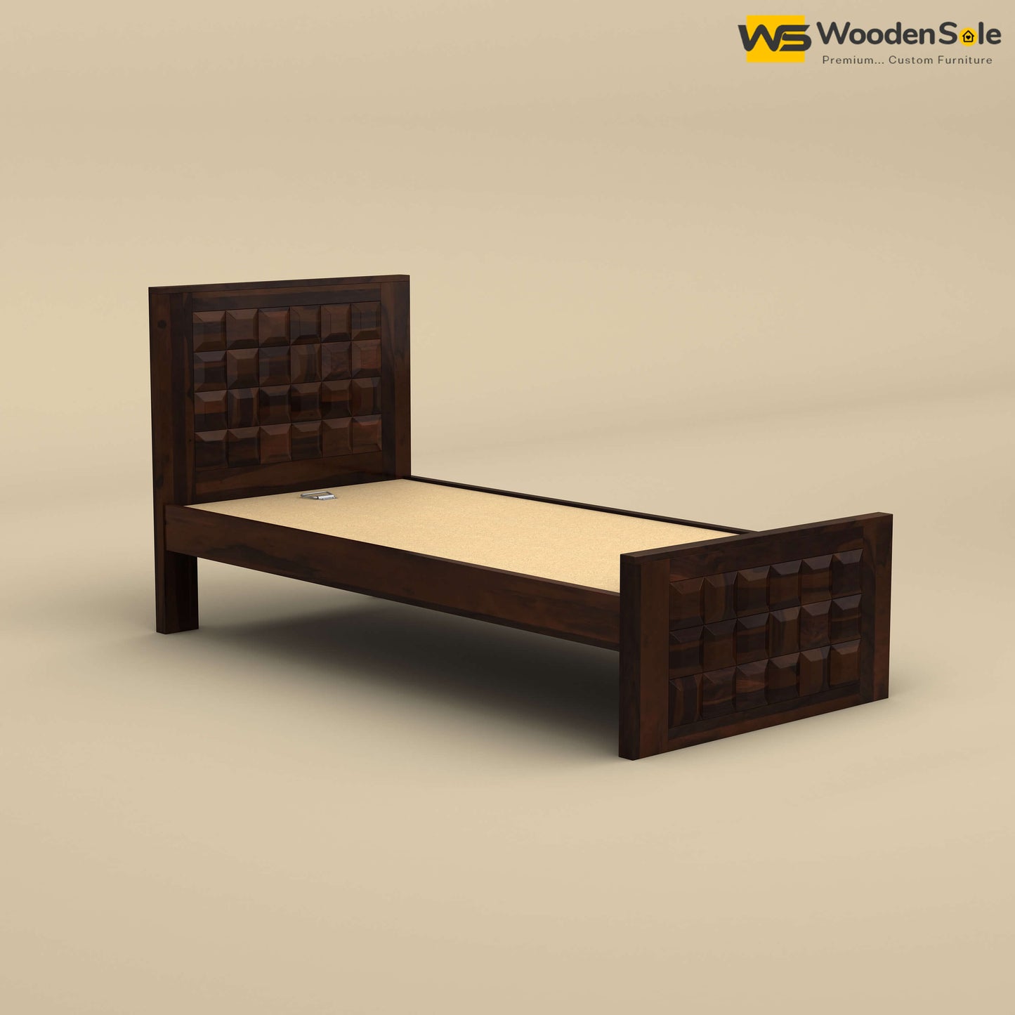 Diamond Without Storage Bed (Single, Walnut Finish)