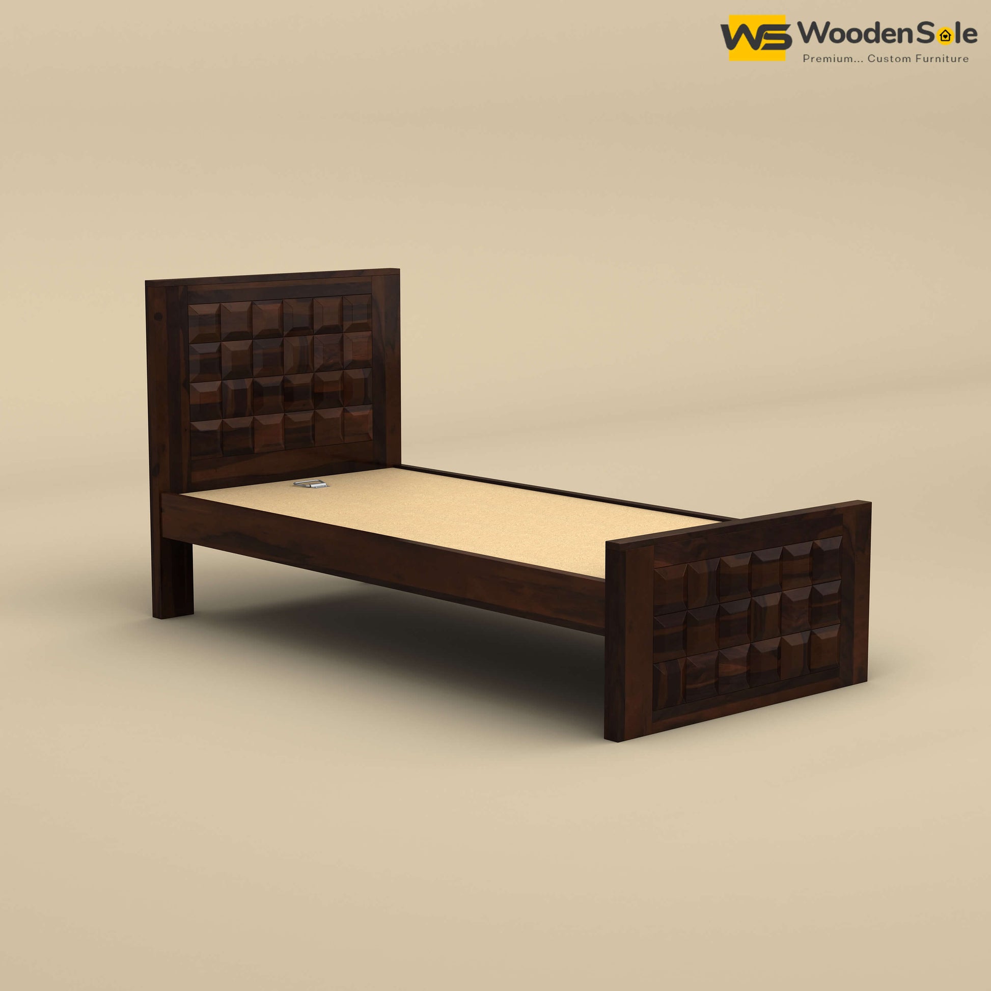 Diamond Without Storage Bed (Single, Walnut Finish)
