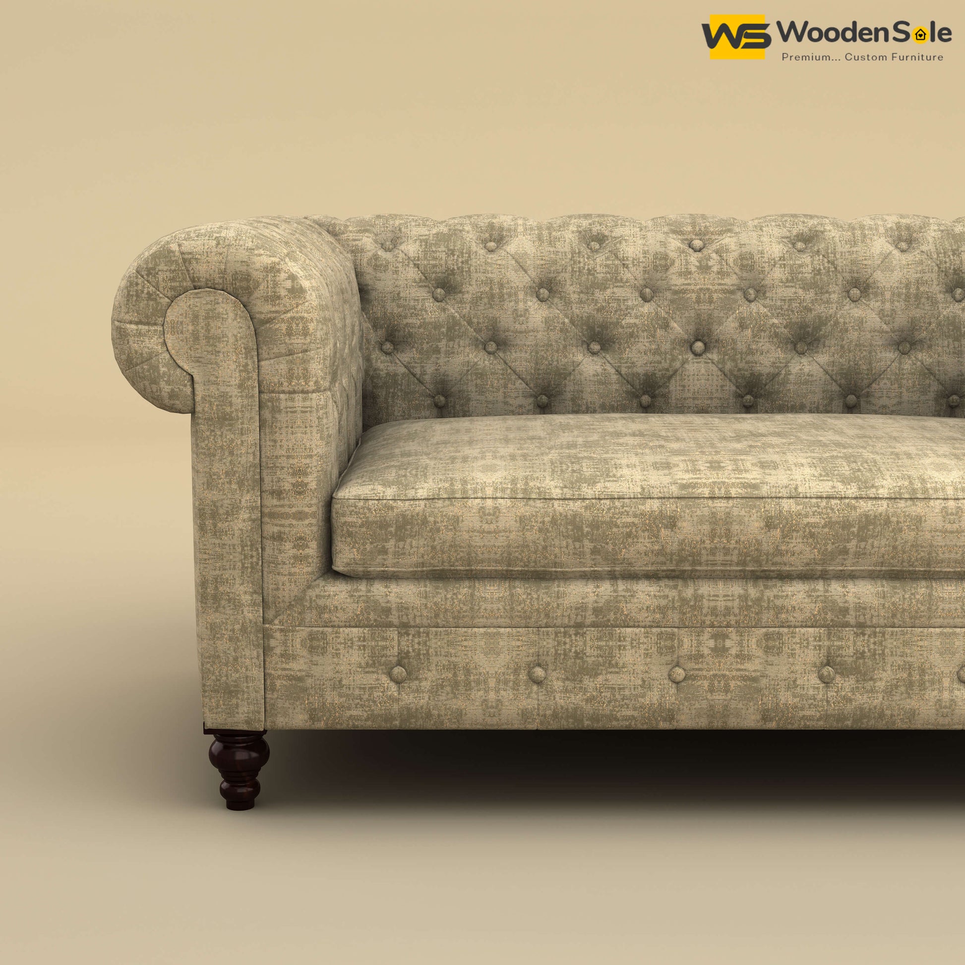 Maharaja Fabric 2 Seater Sofa (Cotton, Patchy Cream)