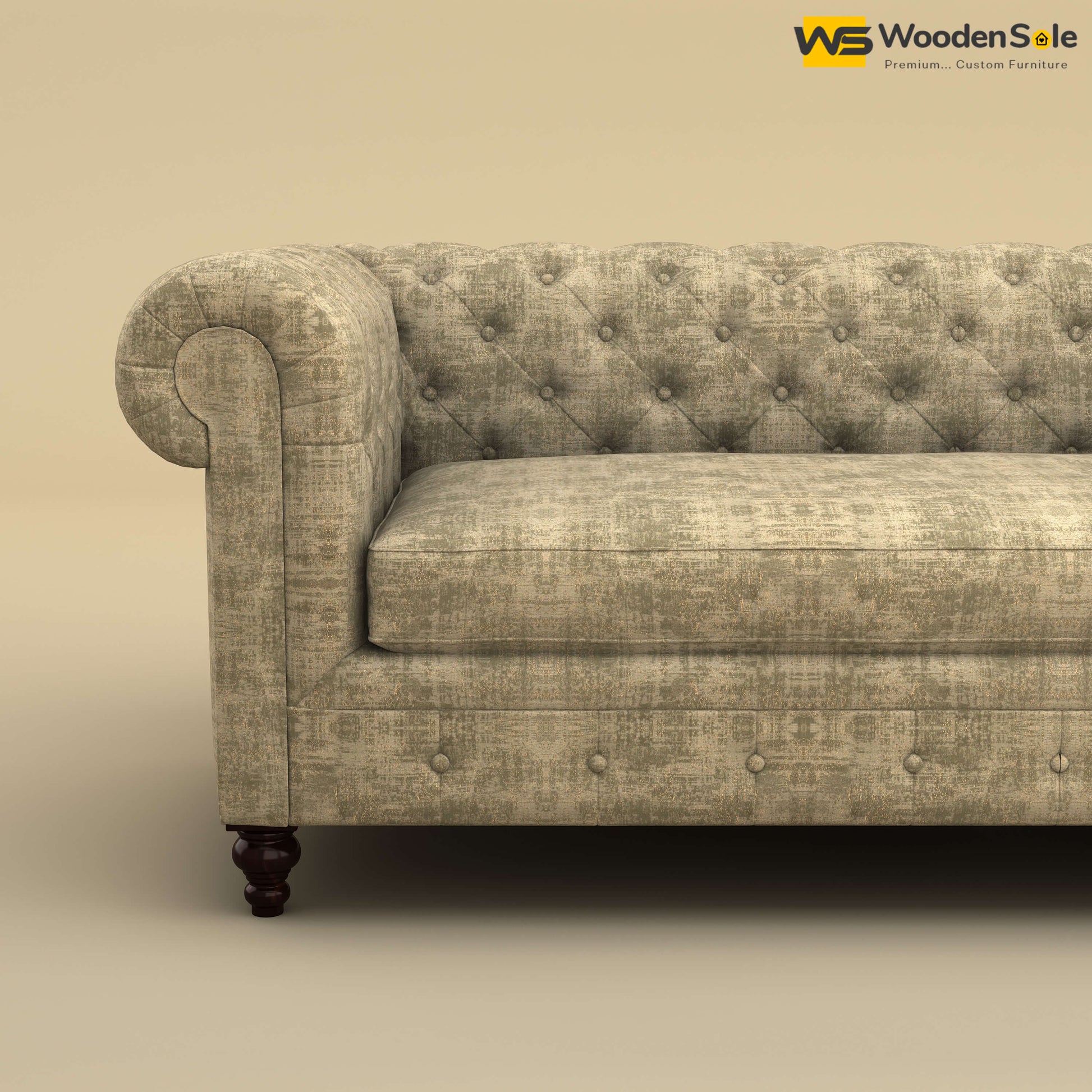 Maharaja Fabric 3 Seater Sofa (Cotton, Patchy Cream)