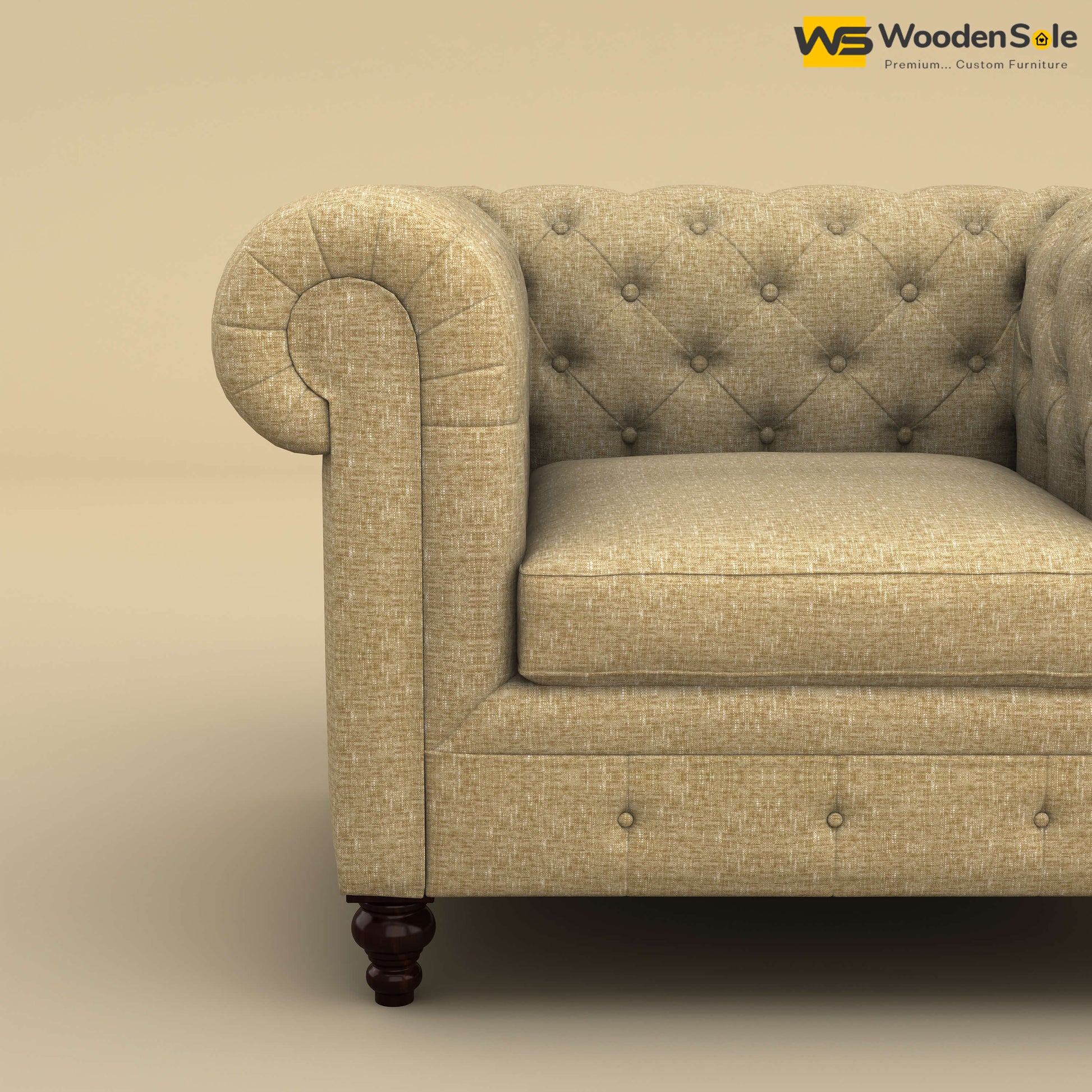 Maharaja Fabric 1 Seater Sofa (Cotton, Faux Cream)