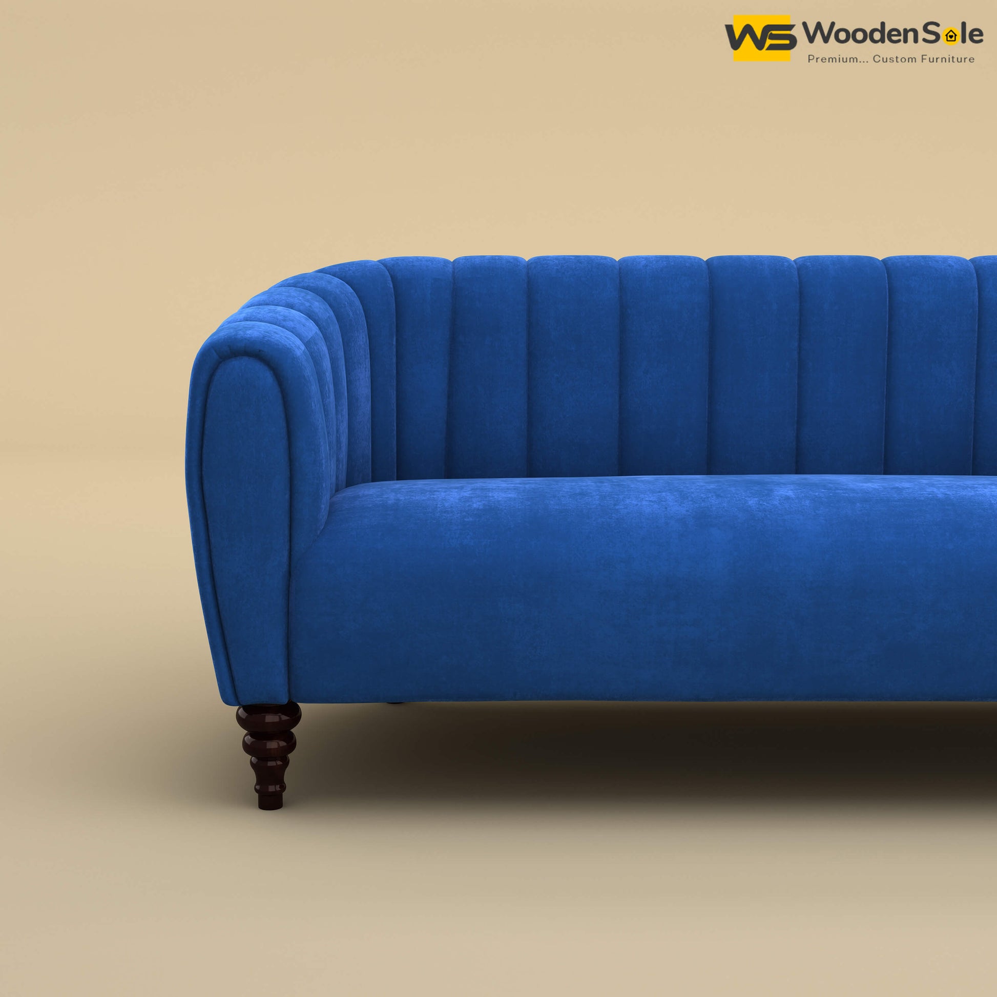 Amaya Three Seater Fabric Sofa (Velvet, Royal Blue)