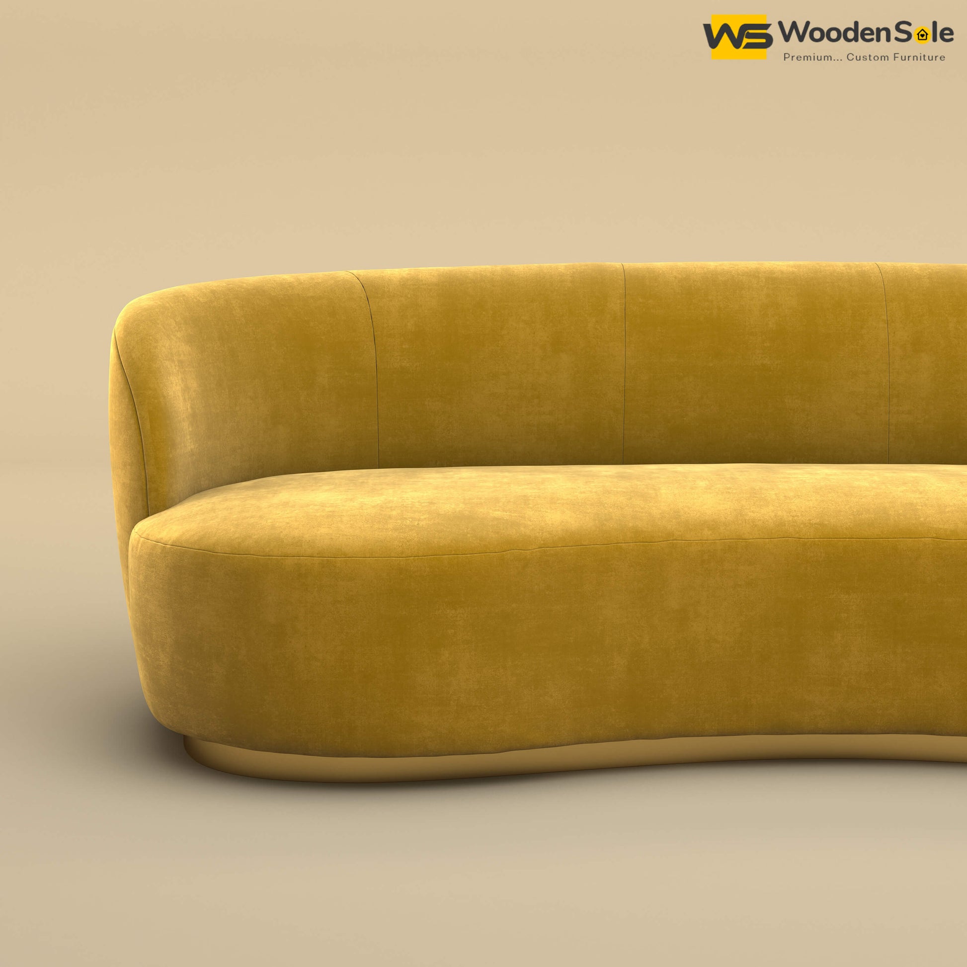Rene Curved Modern 3-Seater Sofa (Velvet, Mustard Yellow)