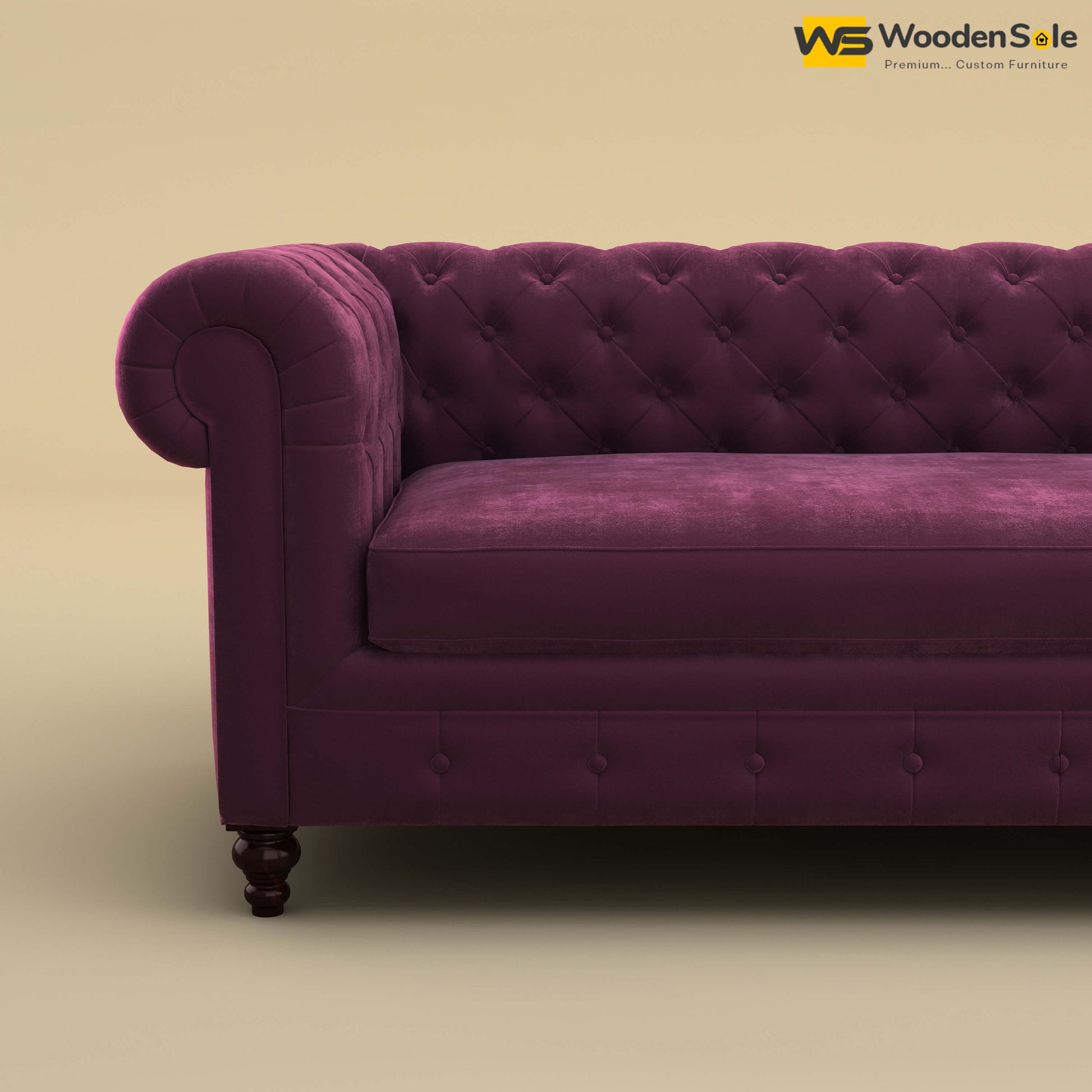 Maharaja Fabric 3 Seater Sofa (Velvet, Dark Purple)
