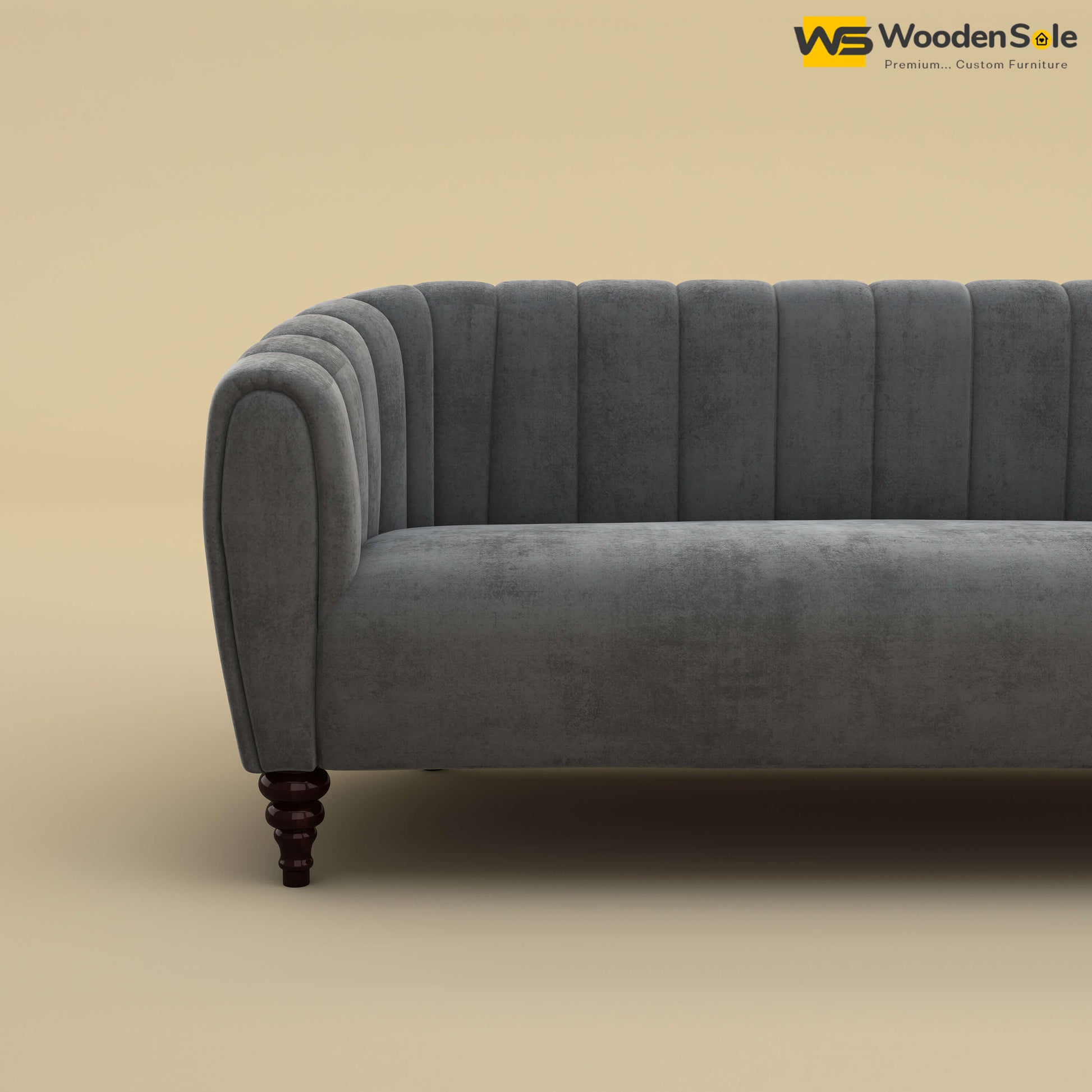 Amaya Three Seater Fabric Sofa (Velvet, Charcoal Gray)