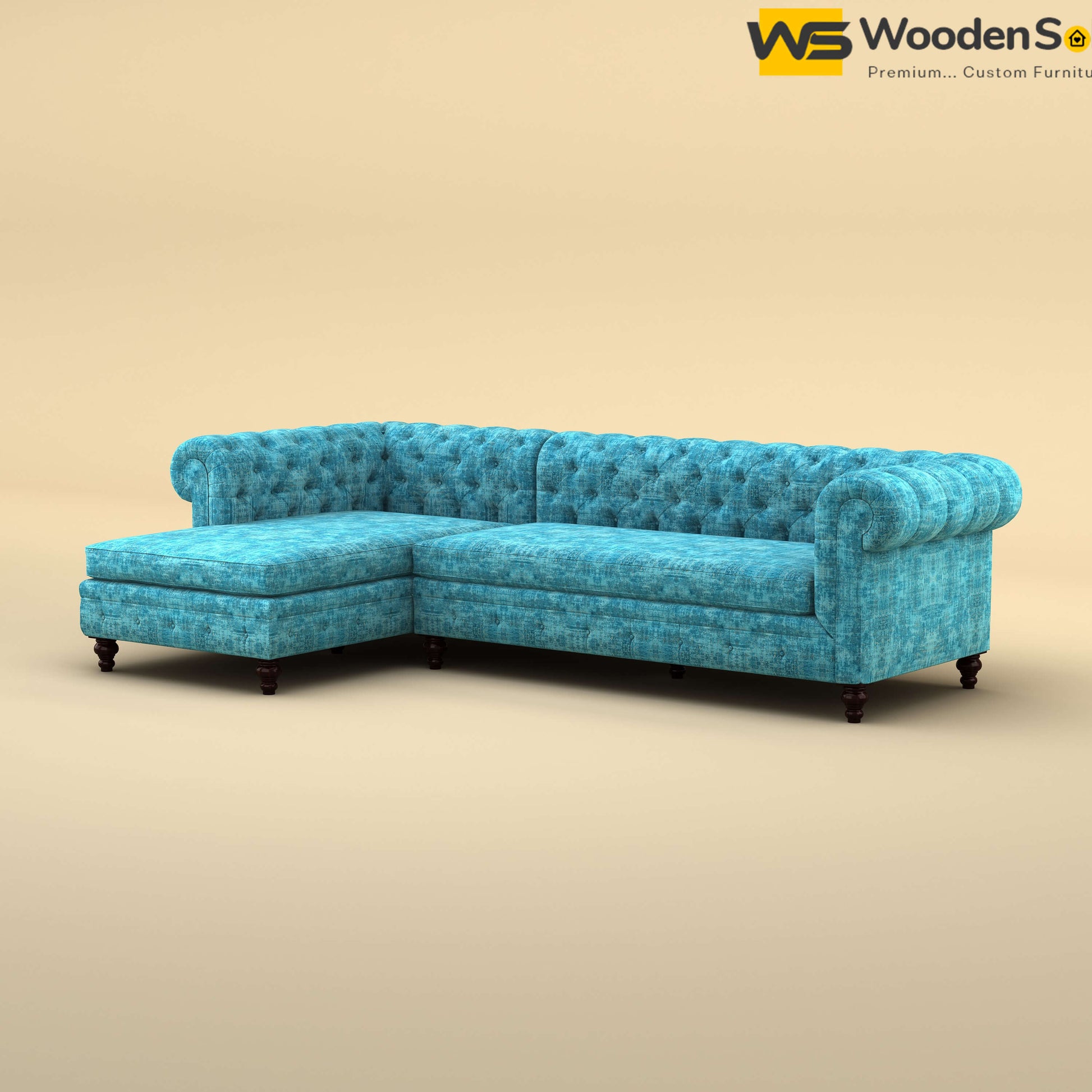 Maharaja L Shaped Sofa (Cotton, Teal Blue)