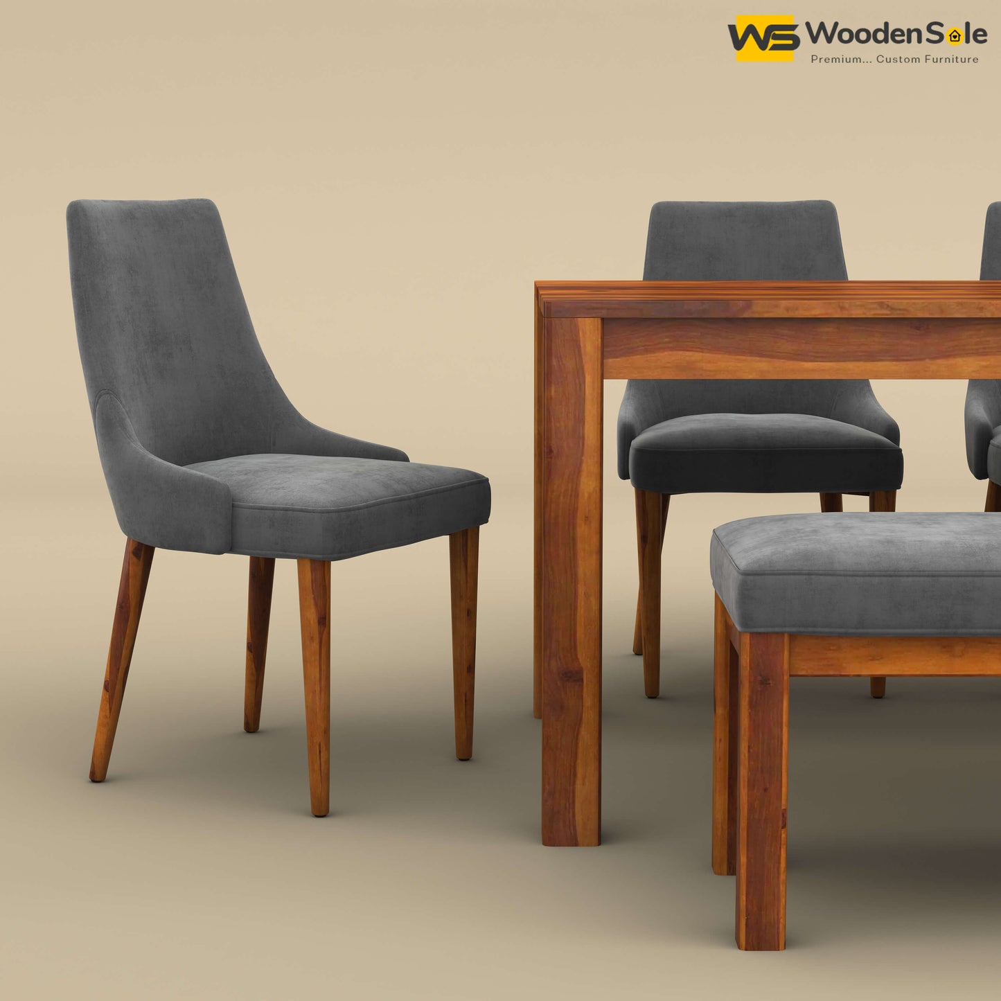 Ashley 6 Seater Dining Table Set with Bench (Honey Finish)