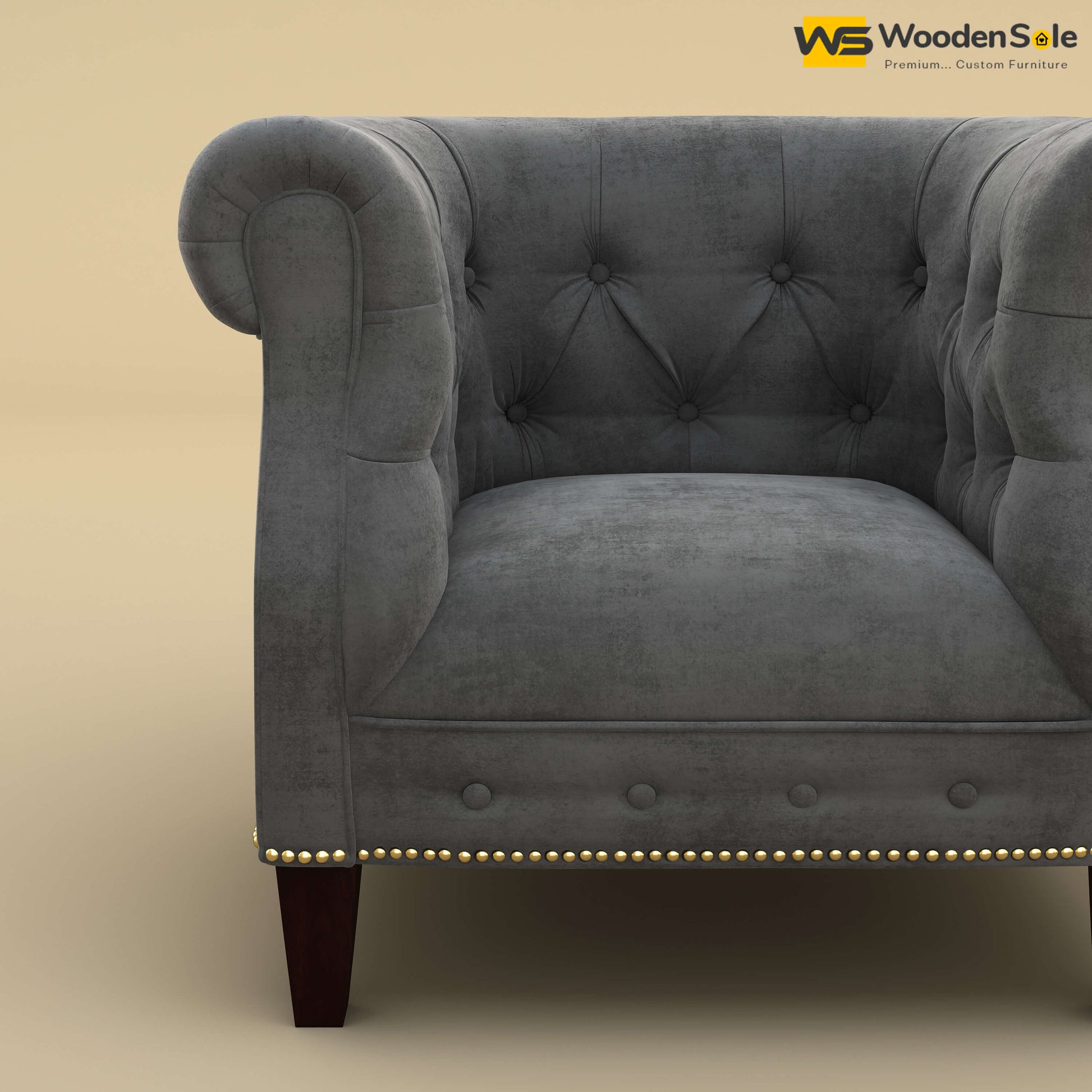 Olivia Wing Chair (Velvet, Charcoal Gray)