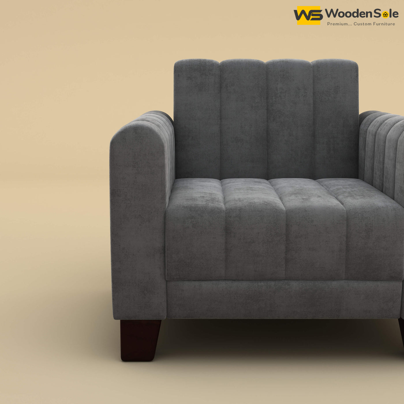 Furo 1 Seater Fabric Sofa (Velvet, Charcoal Gray)