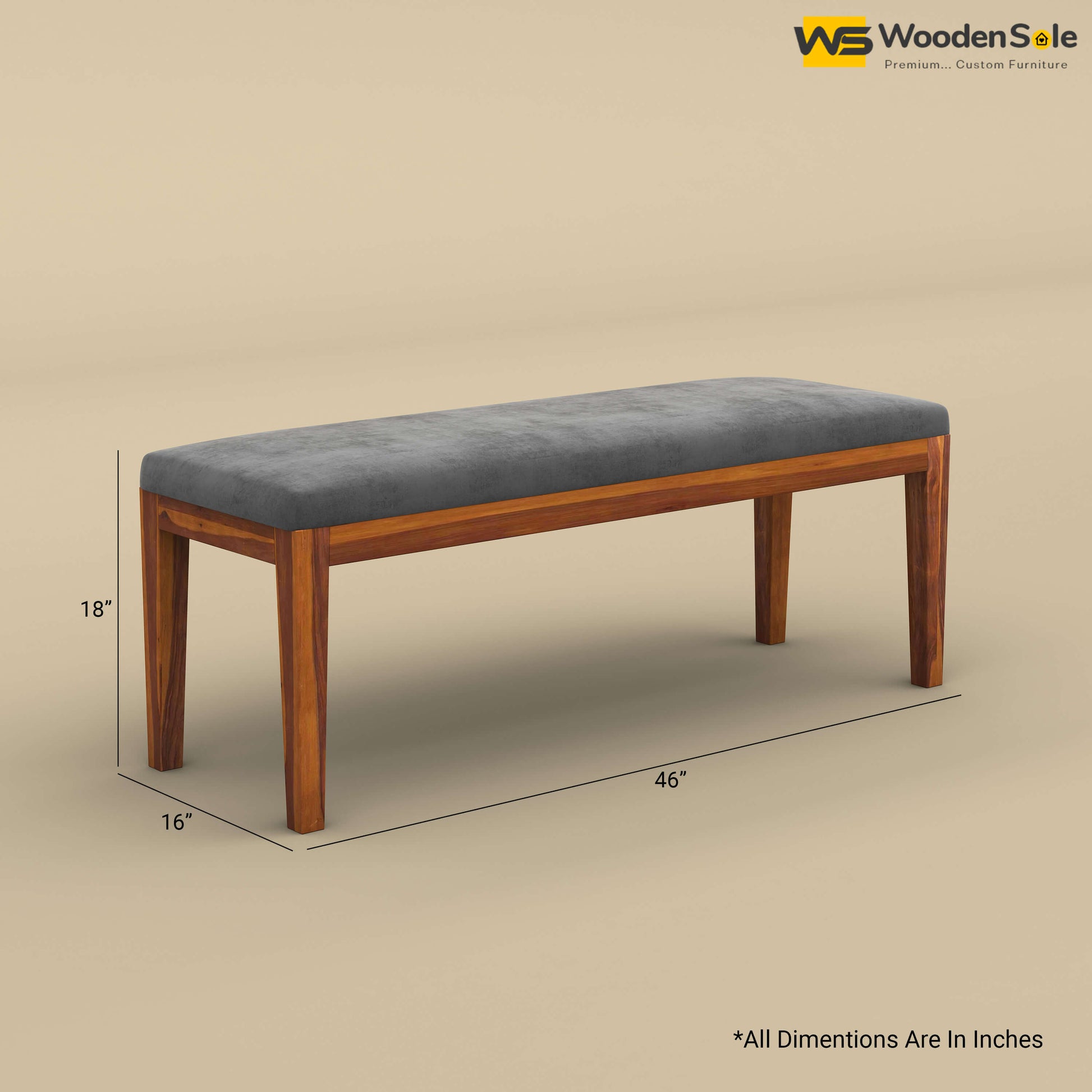 Sheesham Wood Bench With Cushion (Honey Finish)