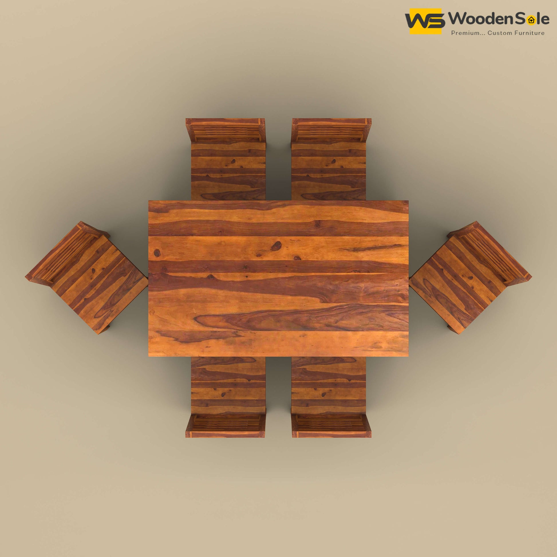 Sheesham Wood 6 Seater Dining Table Set (Honey Finish)