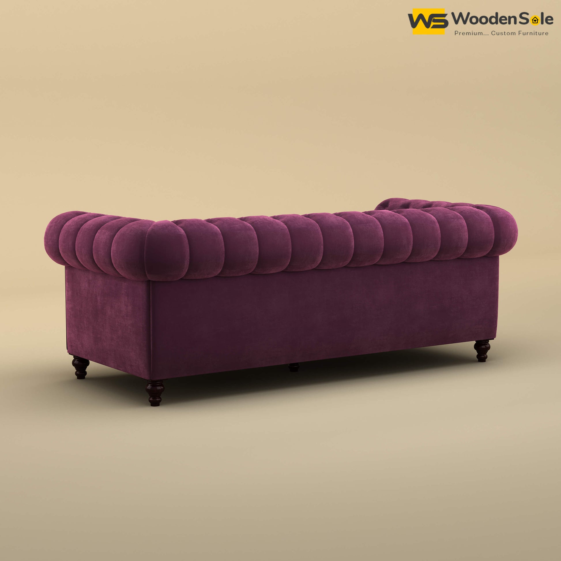 Maharaja Fabric 3 Seater Sofa (Velvet, Dark Purple)