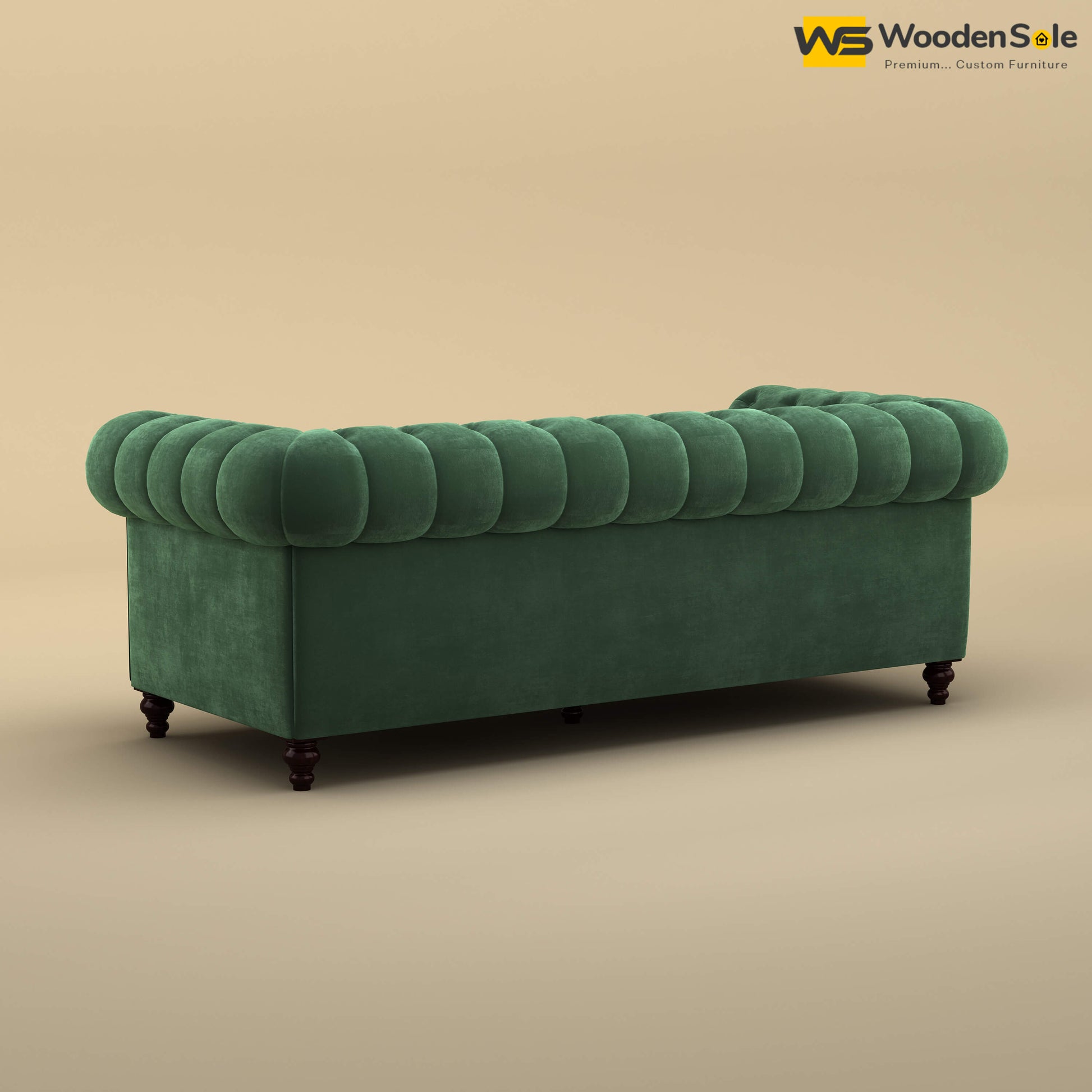 Maharaja Fabric 3 Seater Sofa (Velvet, Forest Green)
