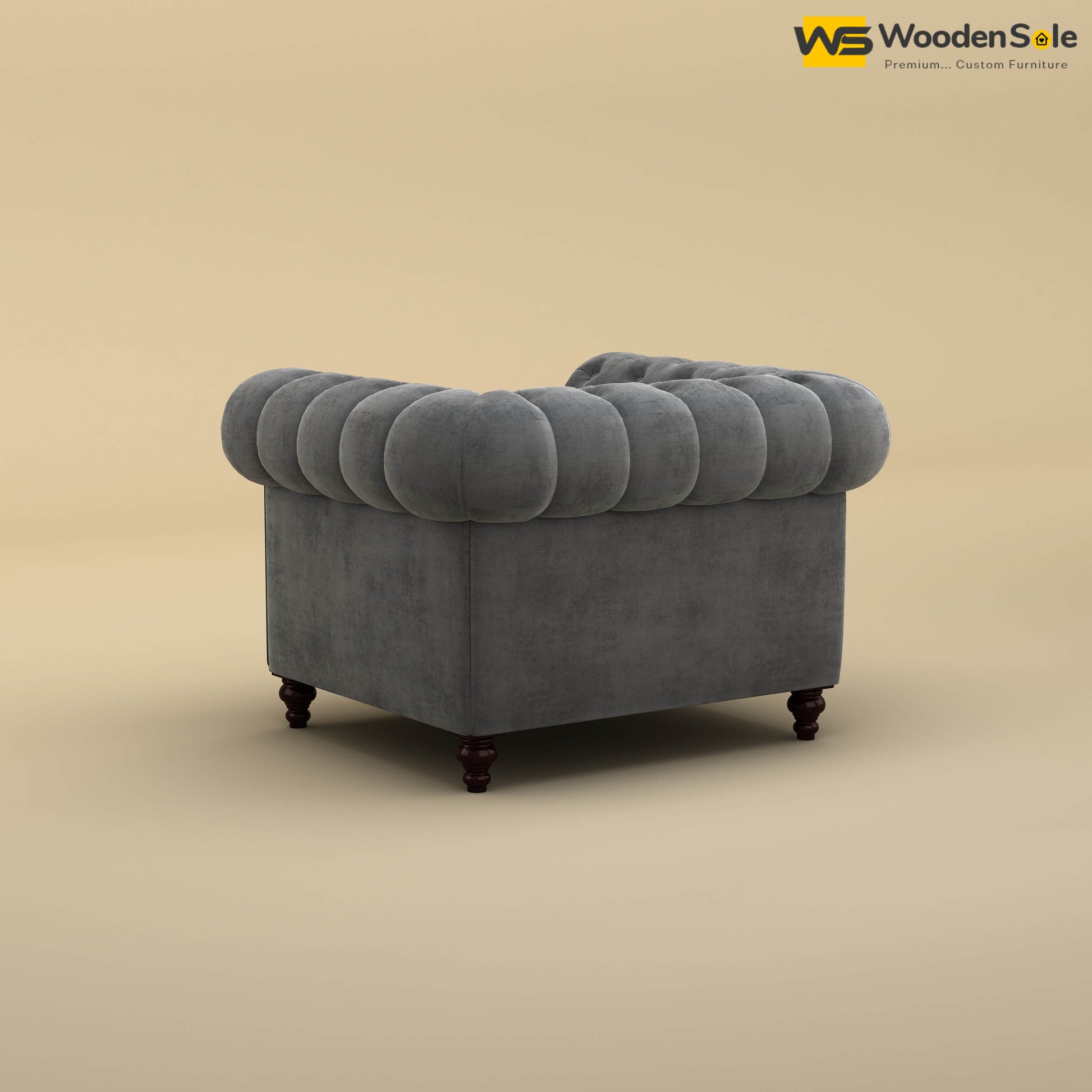Maharaja Fabric 1 Seater Sofa (Velvet, Charcoal Gray)